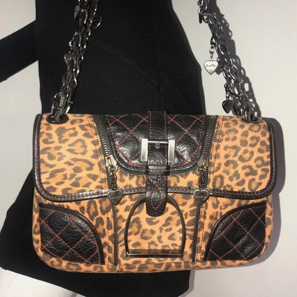 Leopard Print Shoulder Bag with Black Accents - Picture 1 of 8